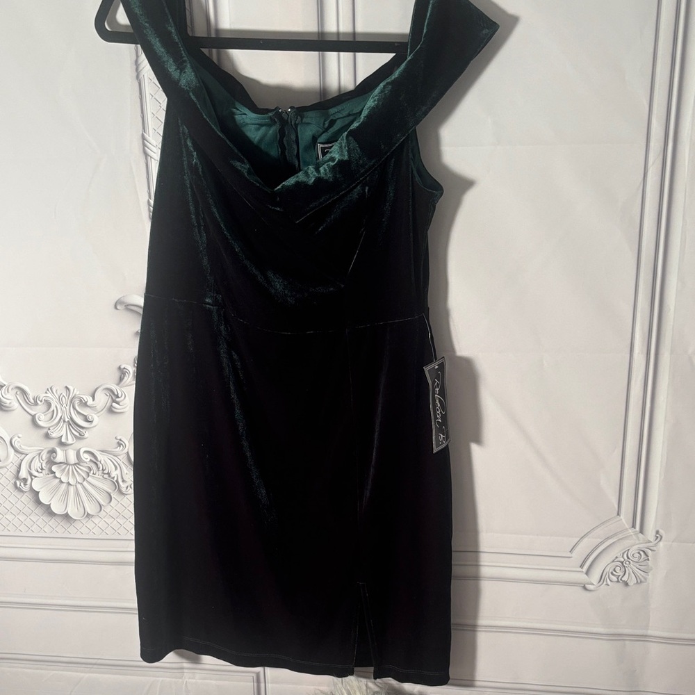 NWT Rebecca B. Women’s Elegant Off The Shoulder Dark Green  Dress Size 14